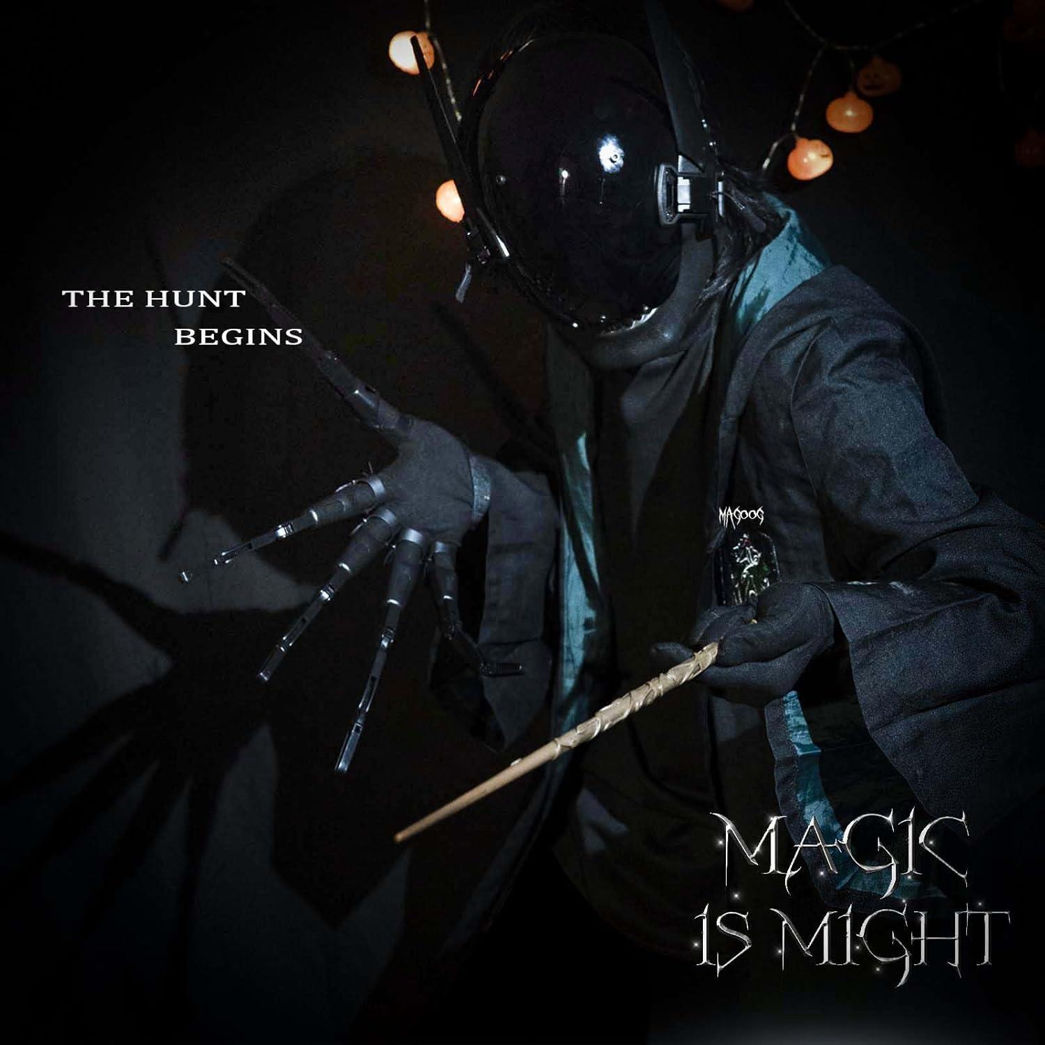 Magoog Halloween Articulated Fingers with Gloves,Articulated Finger Extensions,Scary Skeleton Bone Claw Hand,3D Printed Novelty Props for Cosplay,Fits Most Fingers Sizes,1 Pair Black