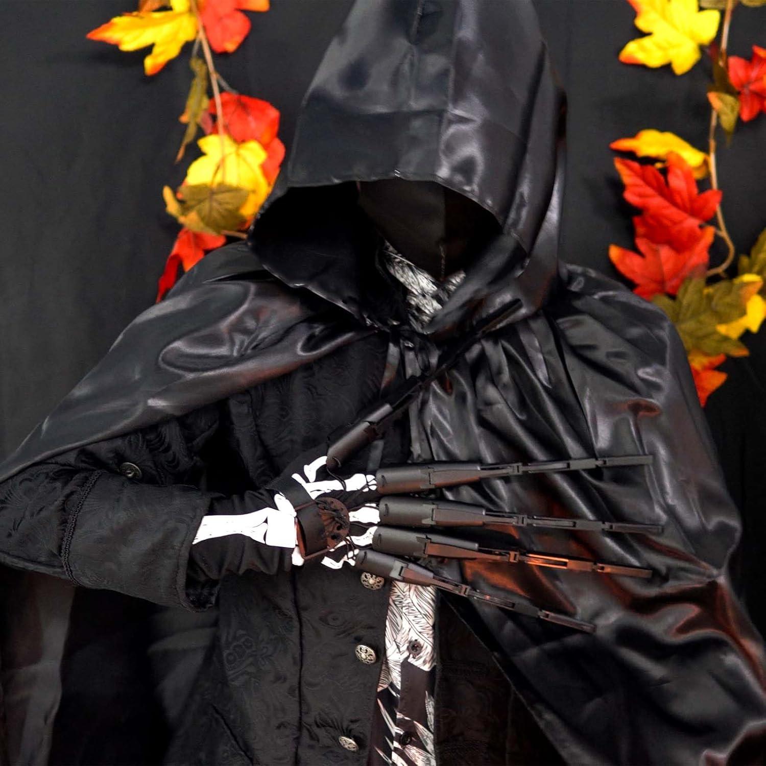 Magoog Halloween Articulated Fingers with Gloves,Articulated Finger Extensions,Scary Skeleton Bone Claw Hand,3D Printed Novelty Props for Cosplay,Fits Most Fingers Sizes,1 Pair Black