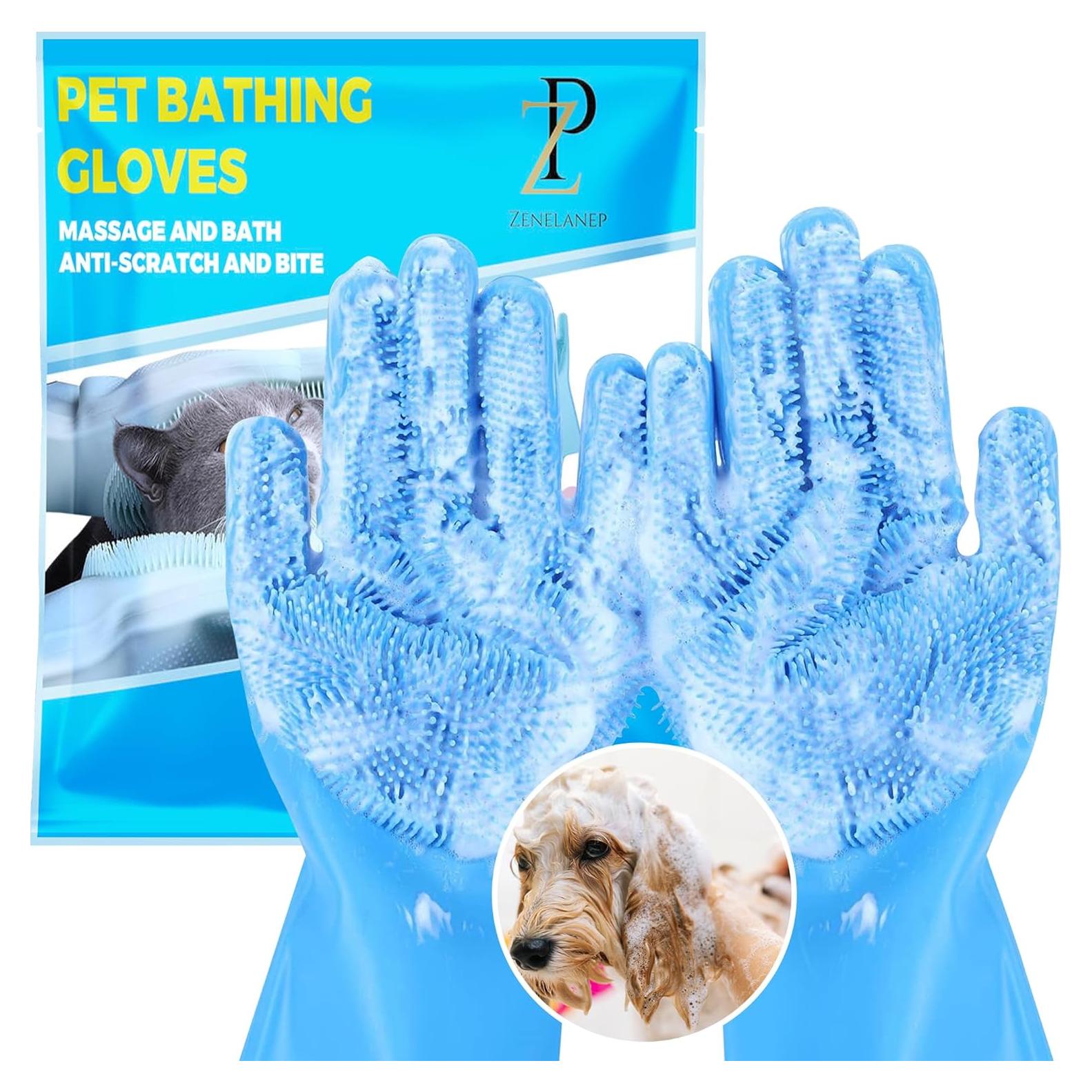 Guantes de Silicona para Baño y Acicalamiento ZENELANEP Azul