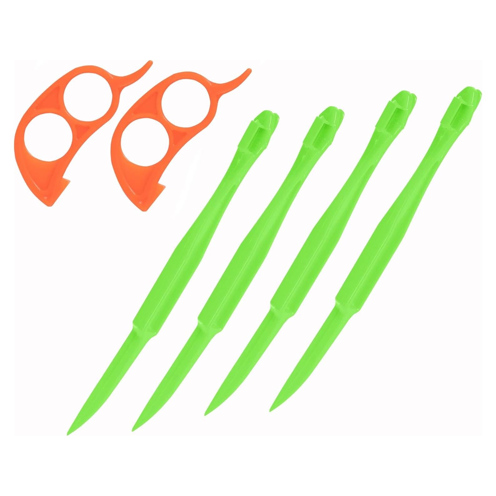Premium Plastic Orange Peeler Lemon Citrus Peel Cutter Vegetable Slicer Fruit Tools (Long Handle Type Green 4 Pack; Mouse Type orange 2 Pack) (green)