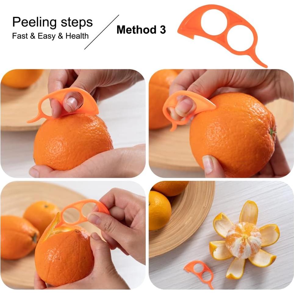 Premium Plastic Orange Peeler Lemon Citrus Peel Cutter Vegetable Slicer Fruit Tools (Long Handle Type Green 4 Pack; Mouse Type orange 2 Pack) (green)