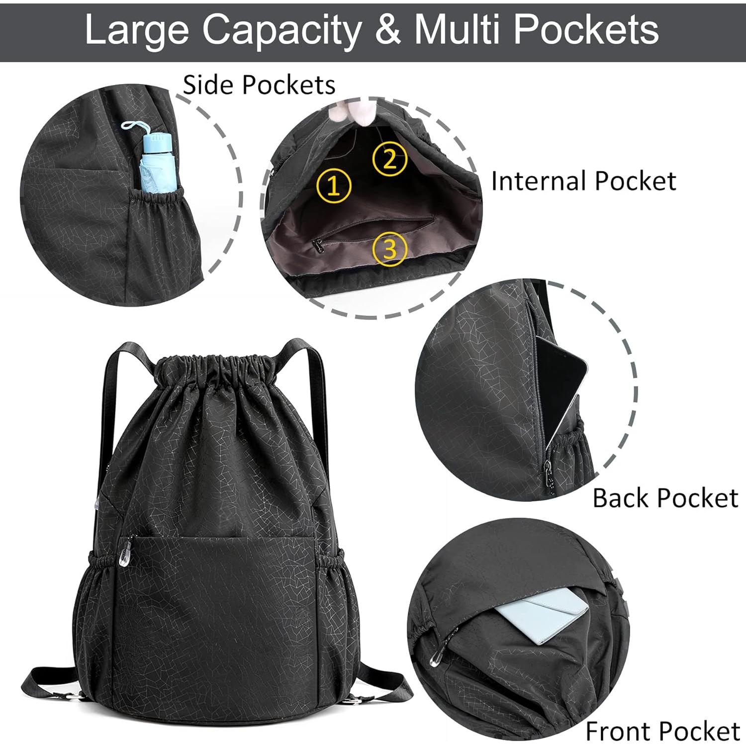 Mochila de Cuerda CALACH Unisex Impermeable 25L Negra