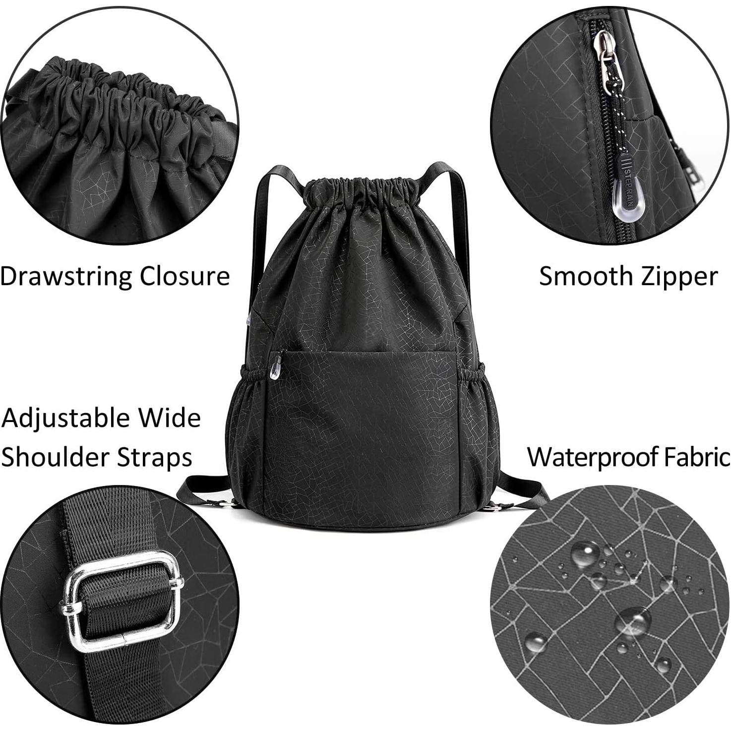 Mochila de Cuerda CALACH Unisex Impermeable 25L Negra
