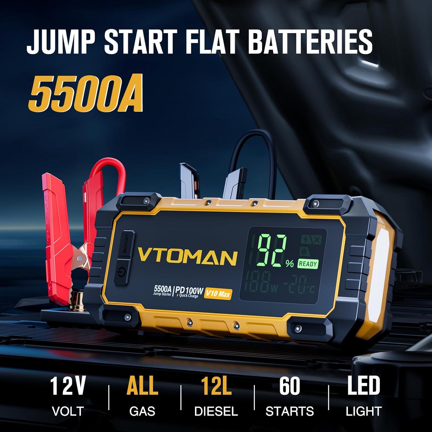 VTOMAN V10 Max 5500A Arrancador de Salto 12V USB-C 100W