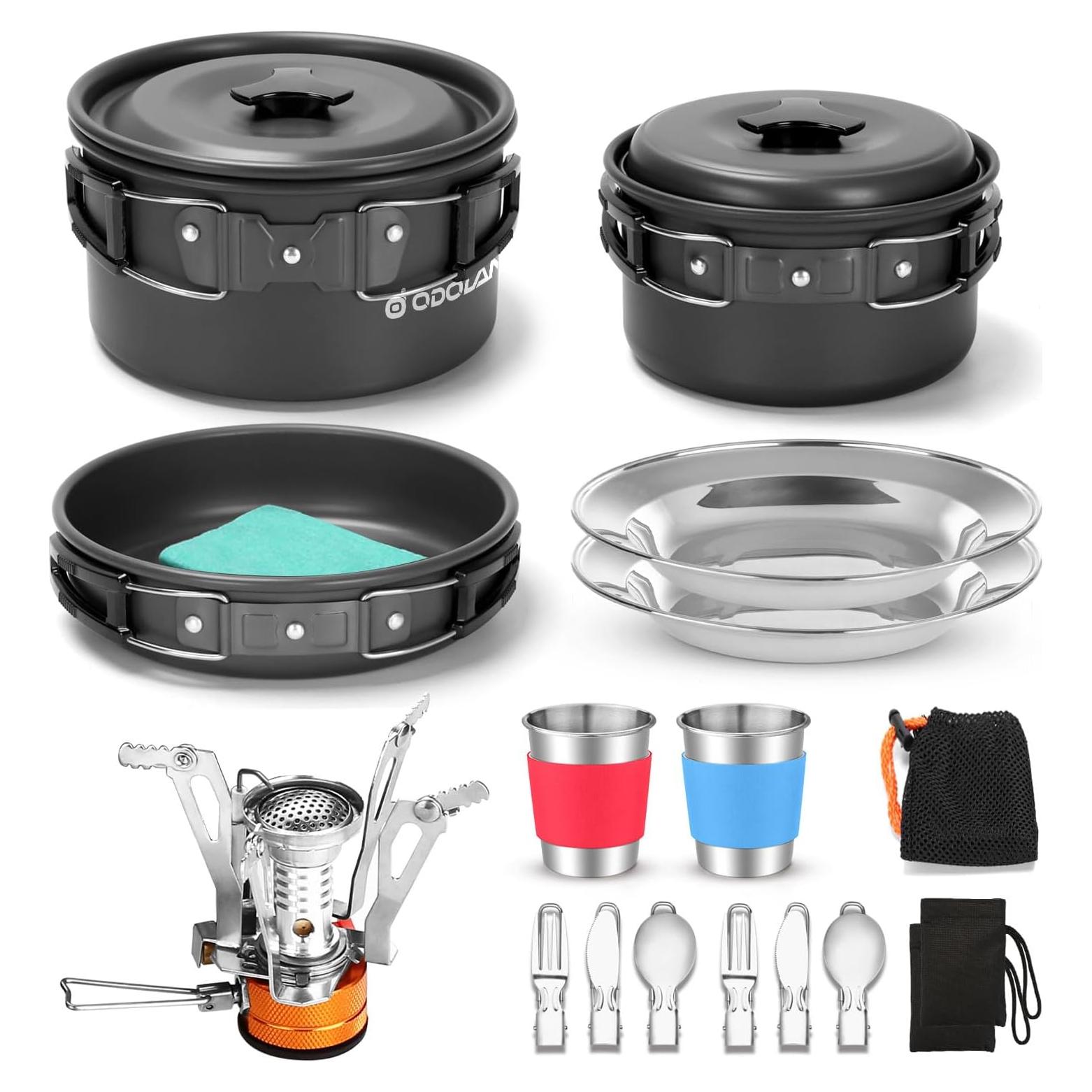 Kit de Cocina para Camping Odoland 16 Piezas con Estufa