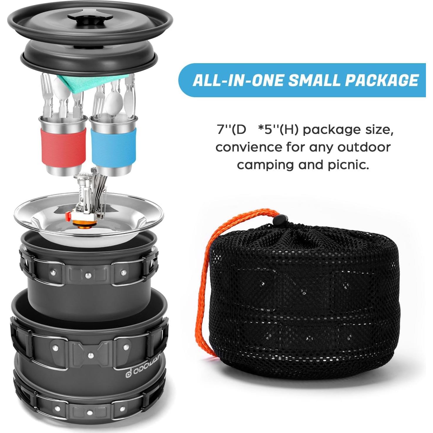 Kit de Cocina para Camping Odoland 16 Piezas con Estufa