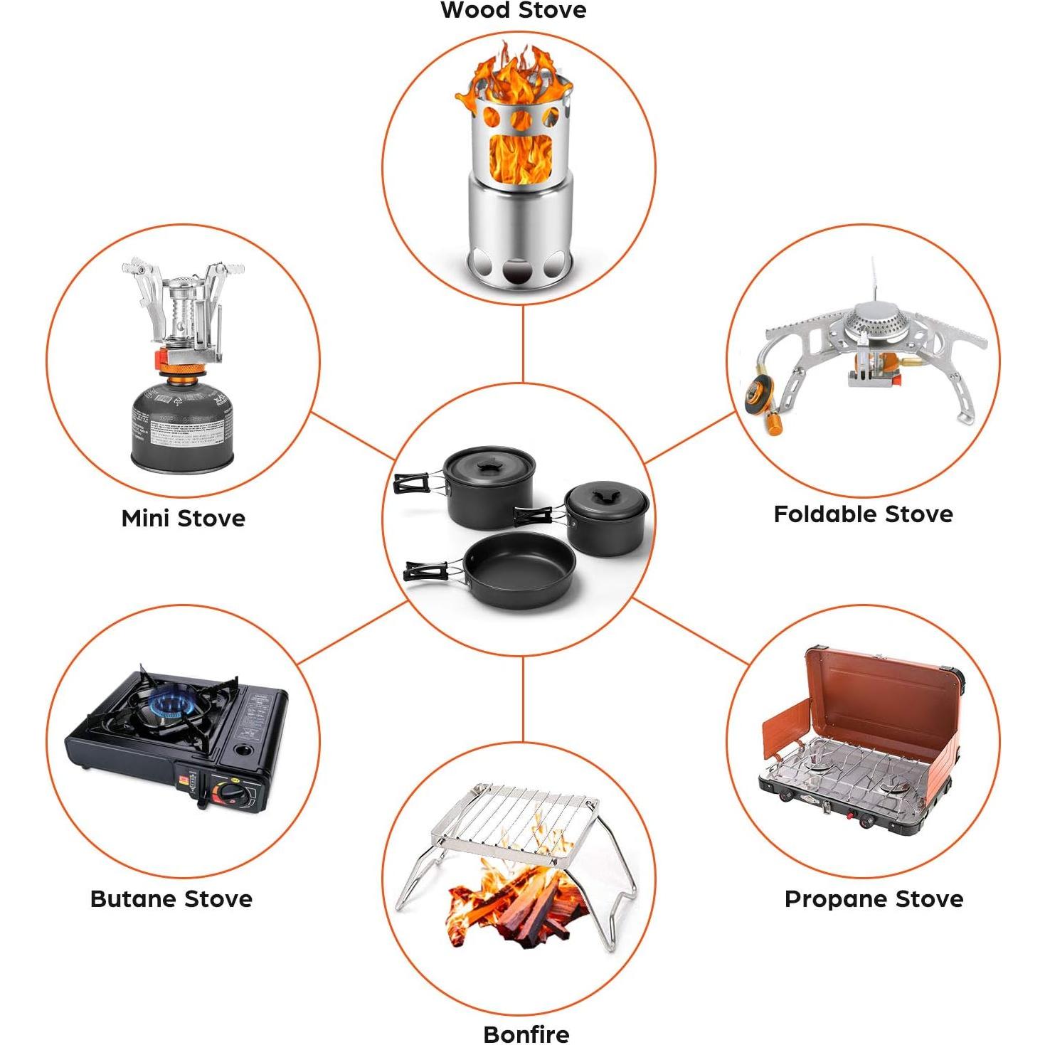 Kit de Cocina para Camping Odoland 16 Piezas con Estufa