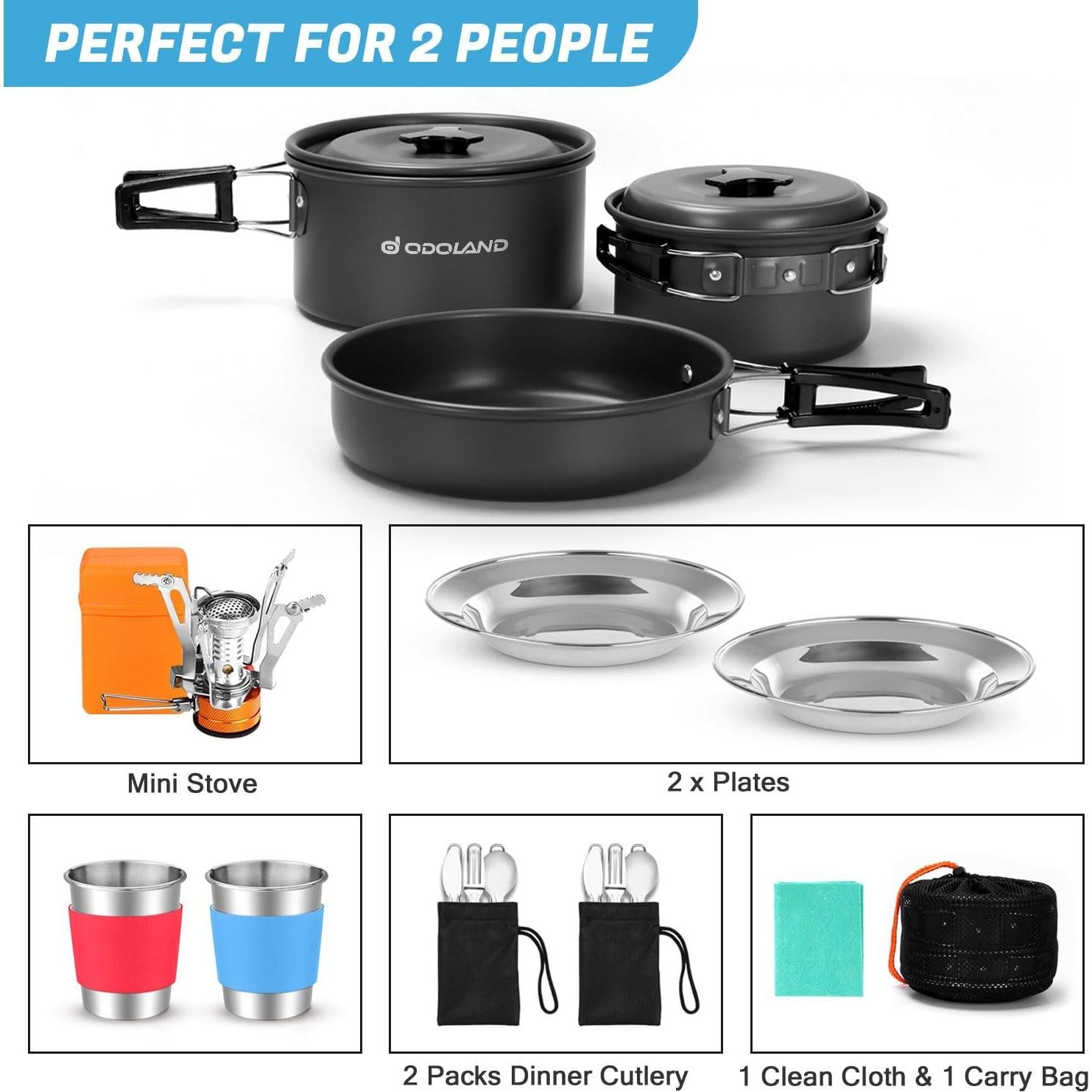 Kit de Cocina para Camping Odoland 16 Piezas con Estufa