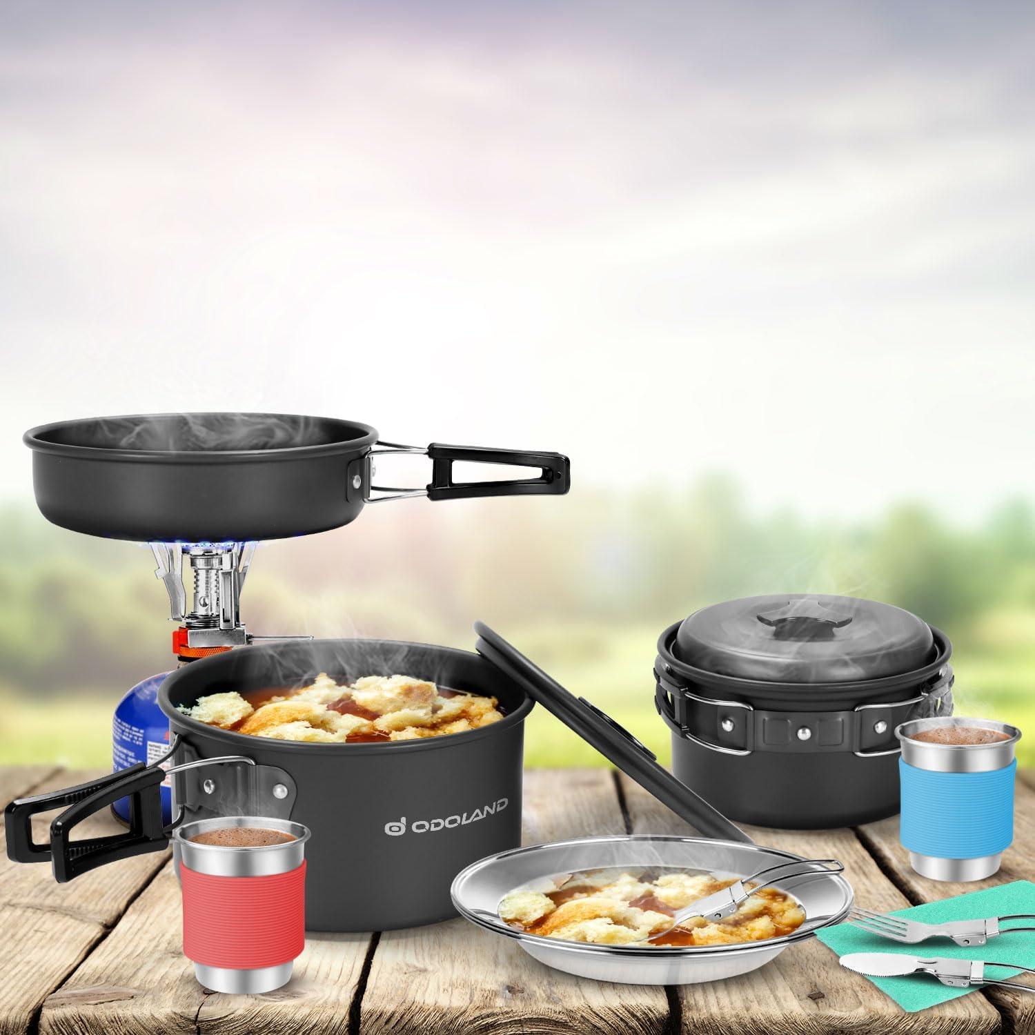 Kit de Cocina para Camping Odoland 16 Piezas con Estufa