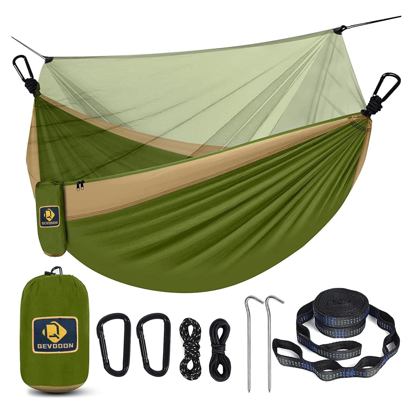 Hamaca Doble Qevooon de Nylon Paracaídas Verde y Caqui