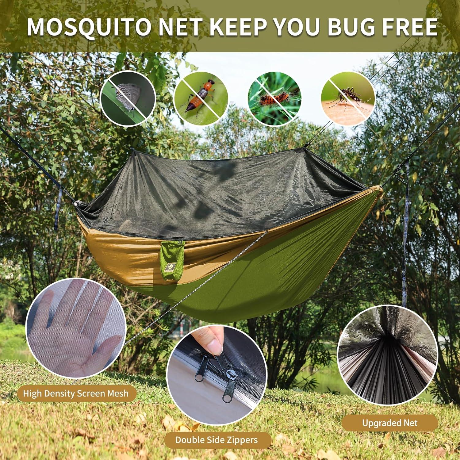 Hamaca Doble Qevooon de Nylon Paracaídas Verde y Caqui