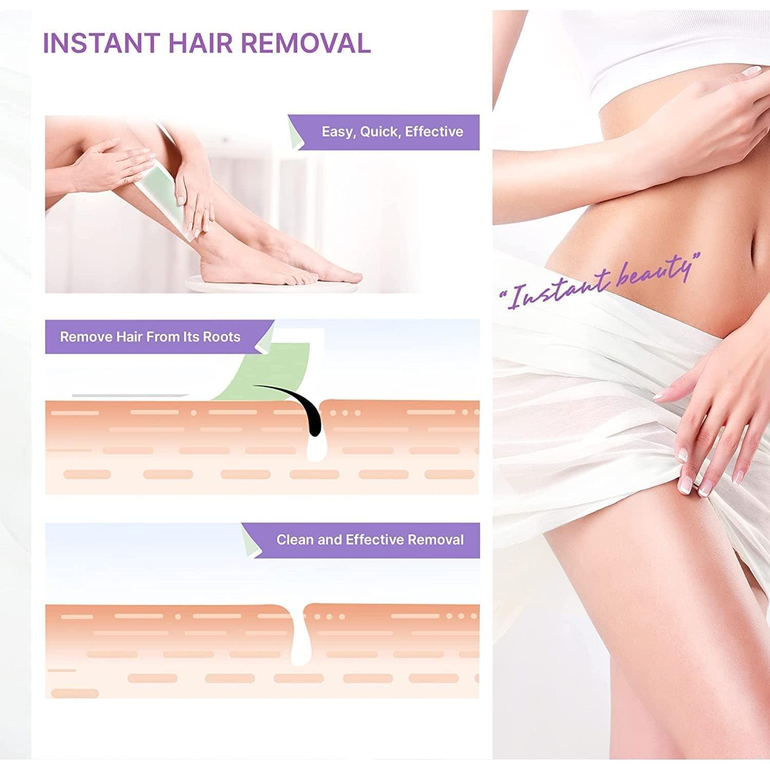 Wax Strips Hair Removal for Women: Waxing Kit with 60 Body Waxing Strips Dual Sides & 4 Calming Oil Wipe For Face, Bikini, Legs, Lip, Eyebrow