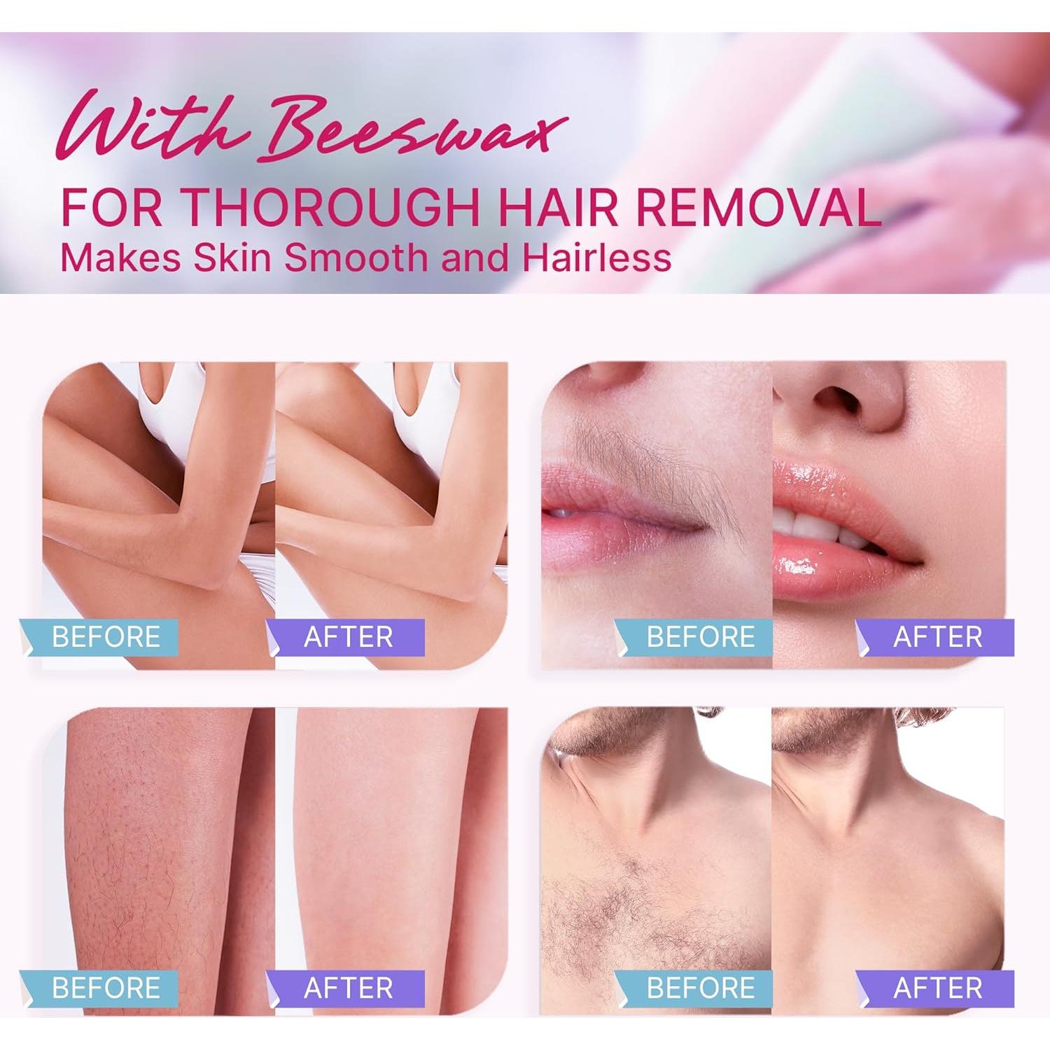 Wax Strips Hair Removal for Women: Waxing Kit with 60 Body Waxing Strips Dual Sides & 4 Calming Oil Wipe For Face, Bikini, Legs, Lip, Eyebrow