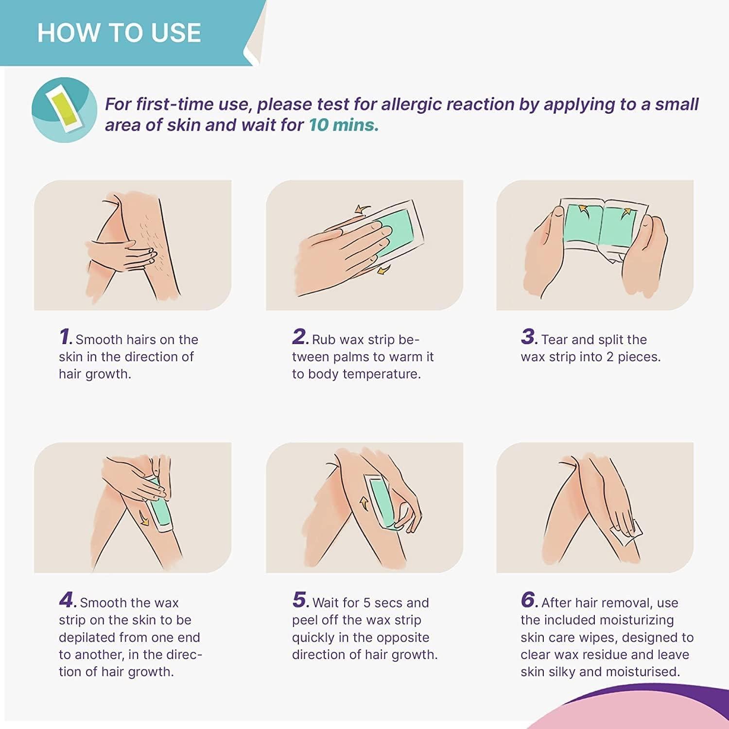 Wax Strips Hair Removal for Women: Waxing Kit with 60 Body Waxing Strips Dual Sides & 4 Calming Oil Wipe For Face, Bikini, Legs, Lip, Eyebrow