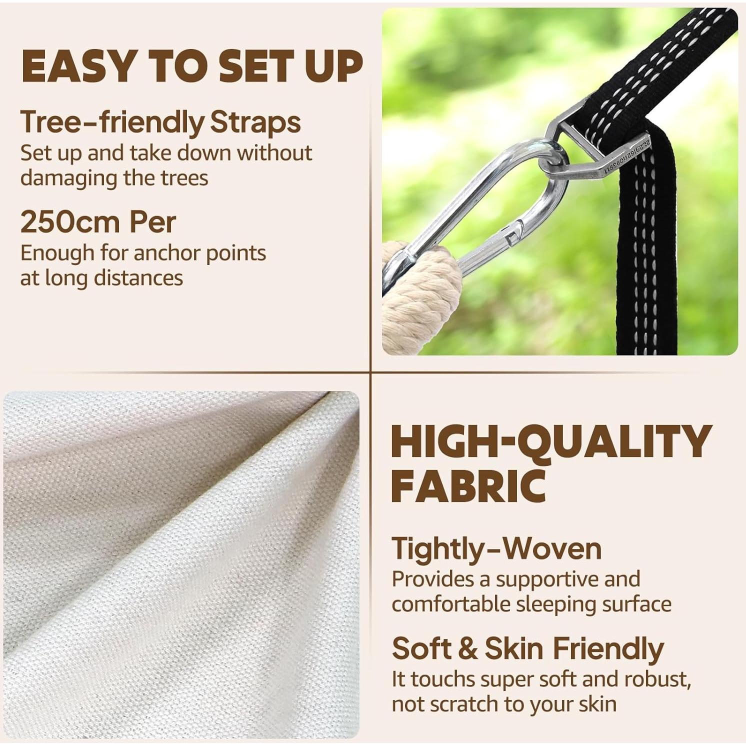 Hamaca Chihee Grande Algodón Suave 299kg Soporta 1 Persona