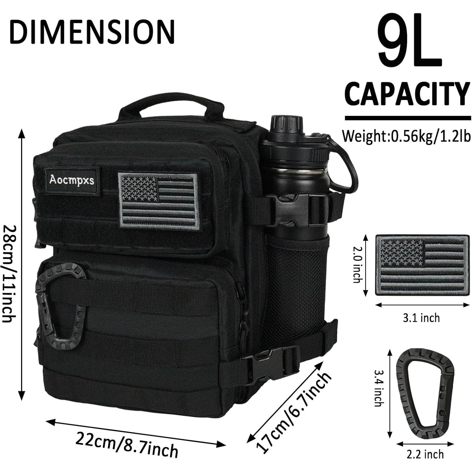Mochila Táctica Aocmpxs 9L Resistente y Compacta (Negro)