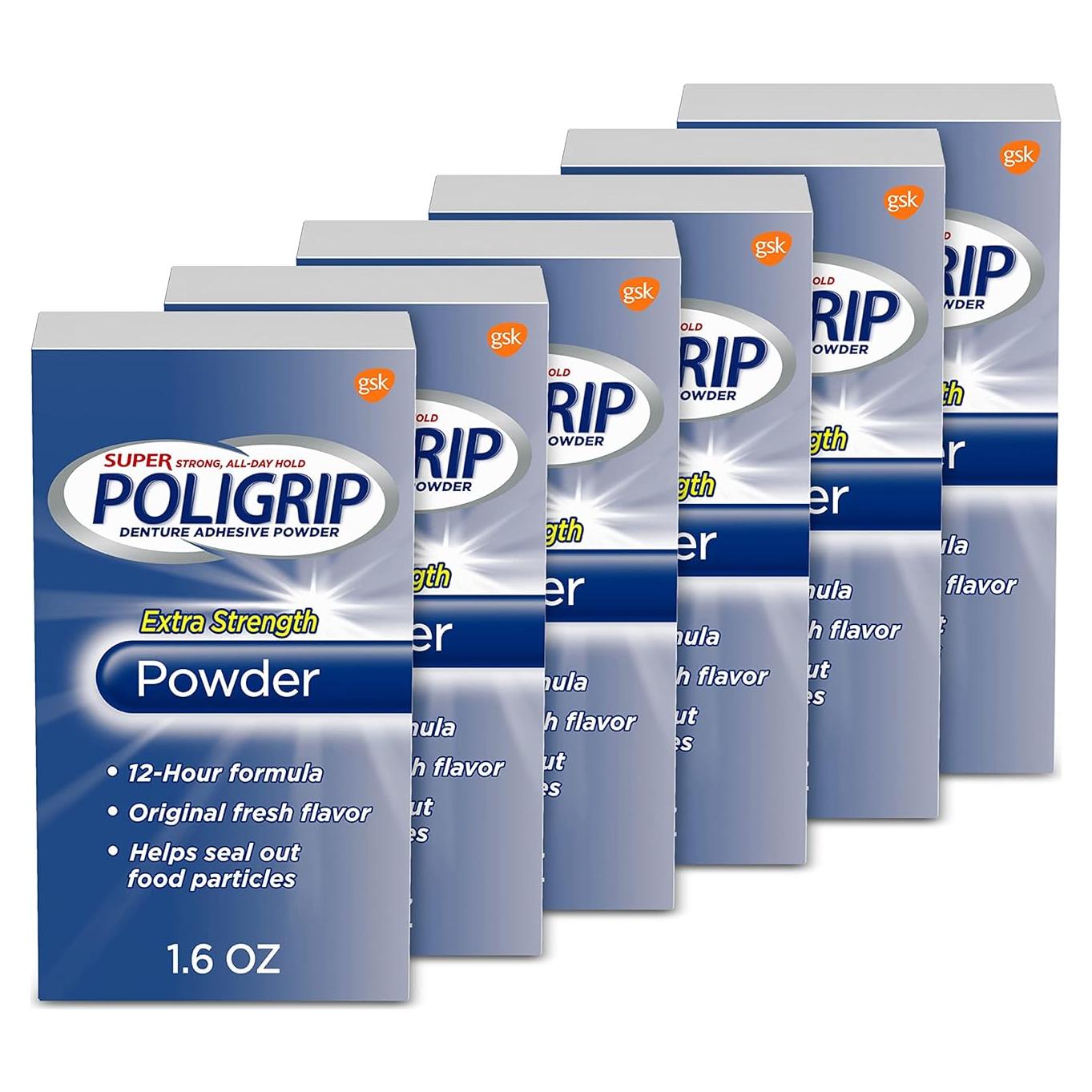 Super Poligrip Adhesivo en Polvo para Dentaduras - Pack 6