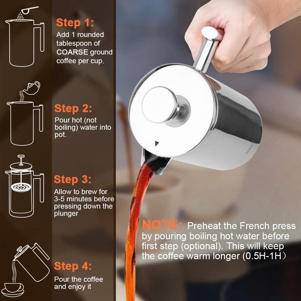 Cafetera Prensa Francesa Secura 17oz Acero Inoxidable Plata