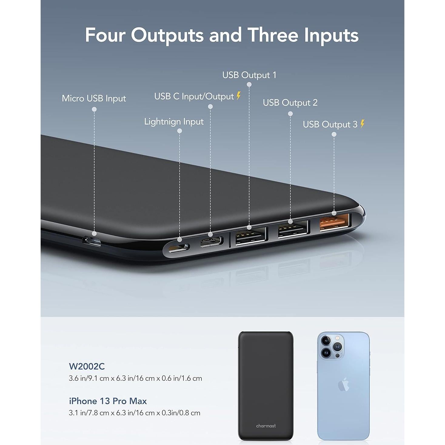 Cargador Portátil Charmast 26800mAh Slim Carga Rápida 15W