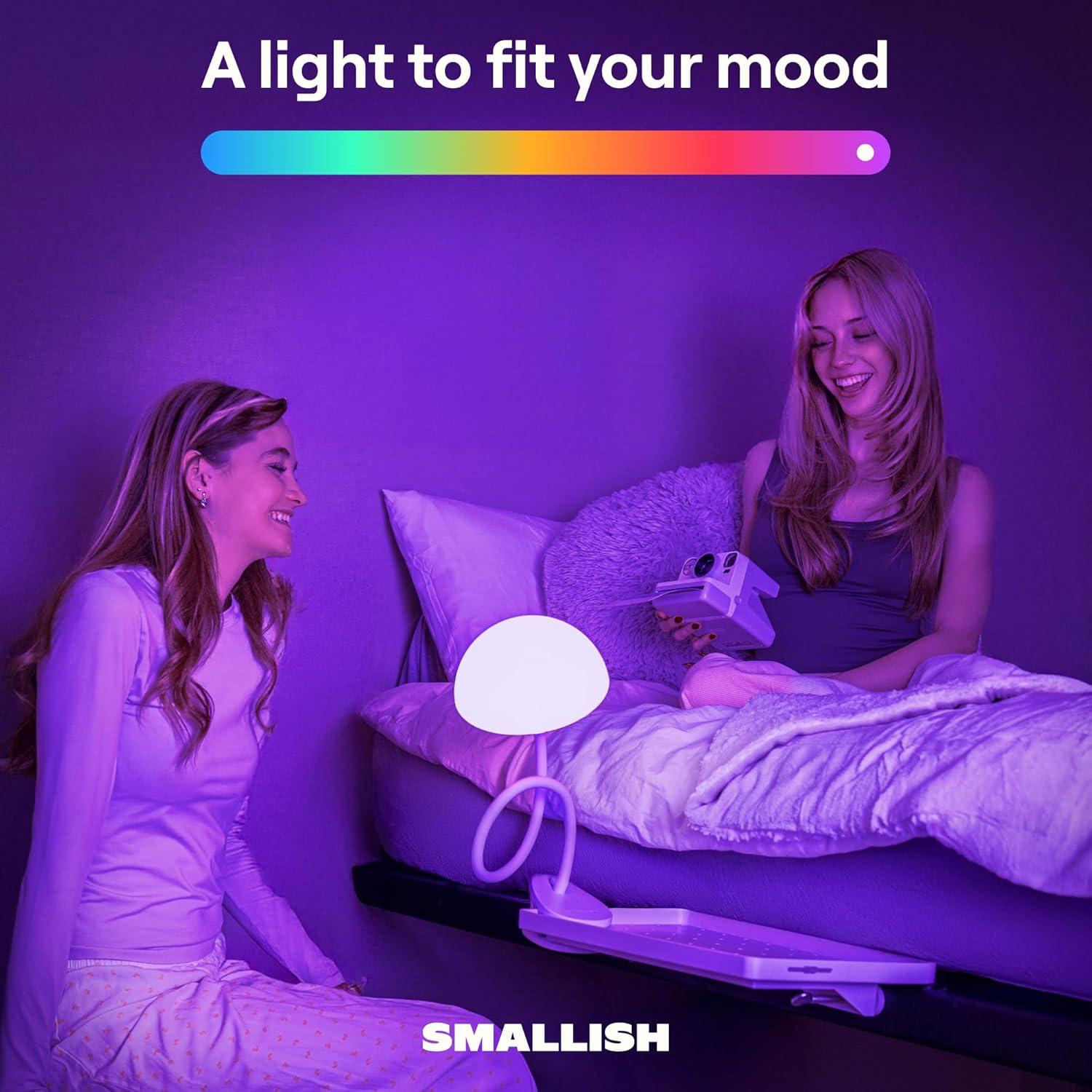Shroommate Clip On Light and Bedside Table Lamp, Reading Light, Night Light for Kids Nursery, Clip on for Desk, Bed Headboard, Multicolor Changing LEDs Lights, Adapter Included (Black)