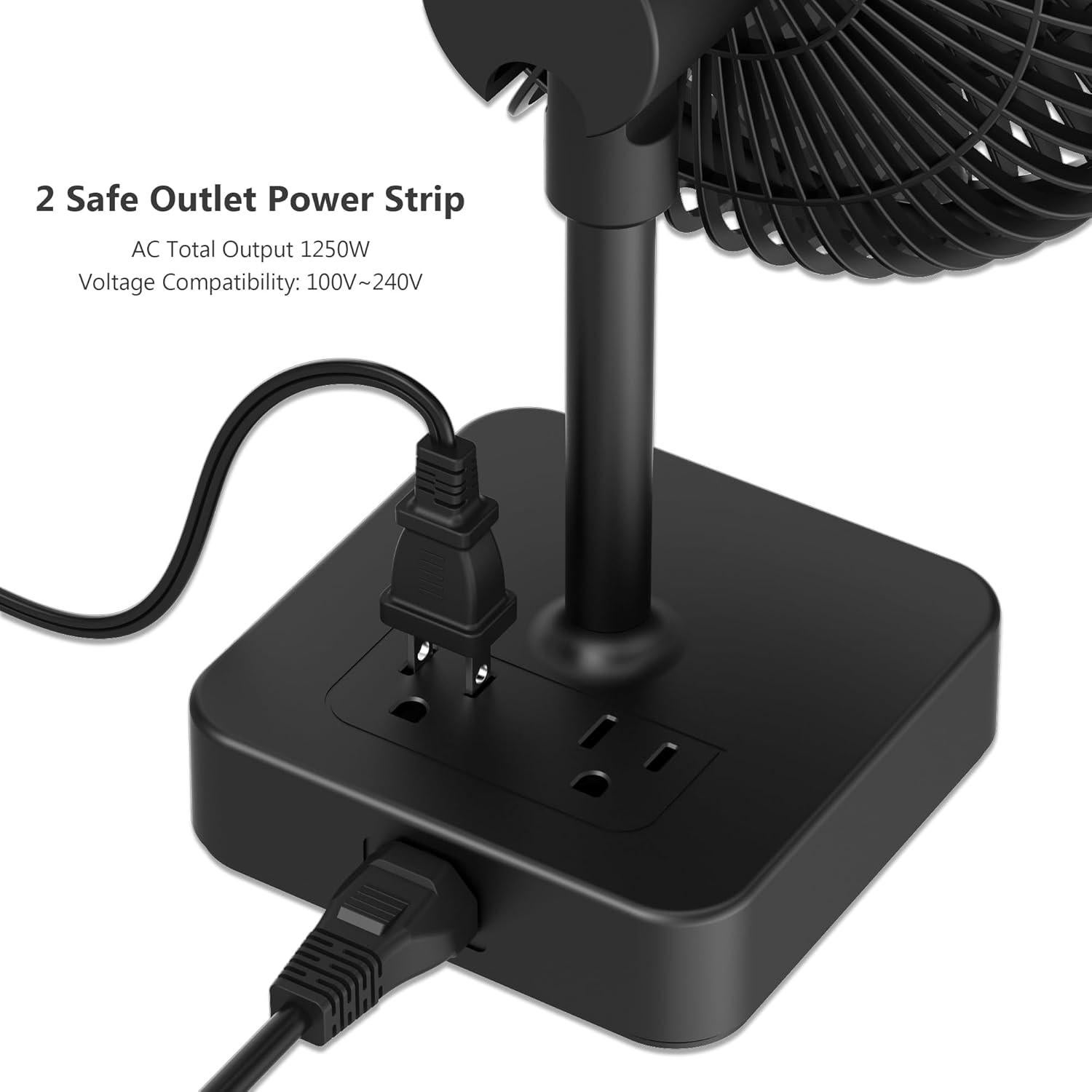 Desk Fan with USB Charging Port, 2 Speeds 6.7 Inch Small Desktop Table Fan with USB Charger, AC Outlets, Strong Wind, Quiet Operation - Personal Fan for Bedroom, Home, Office and Dorm Room