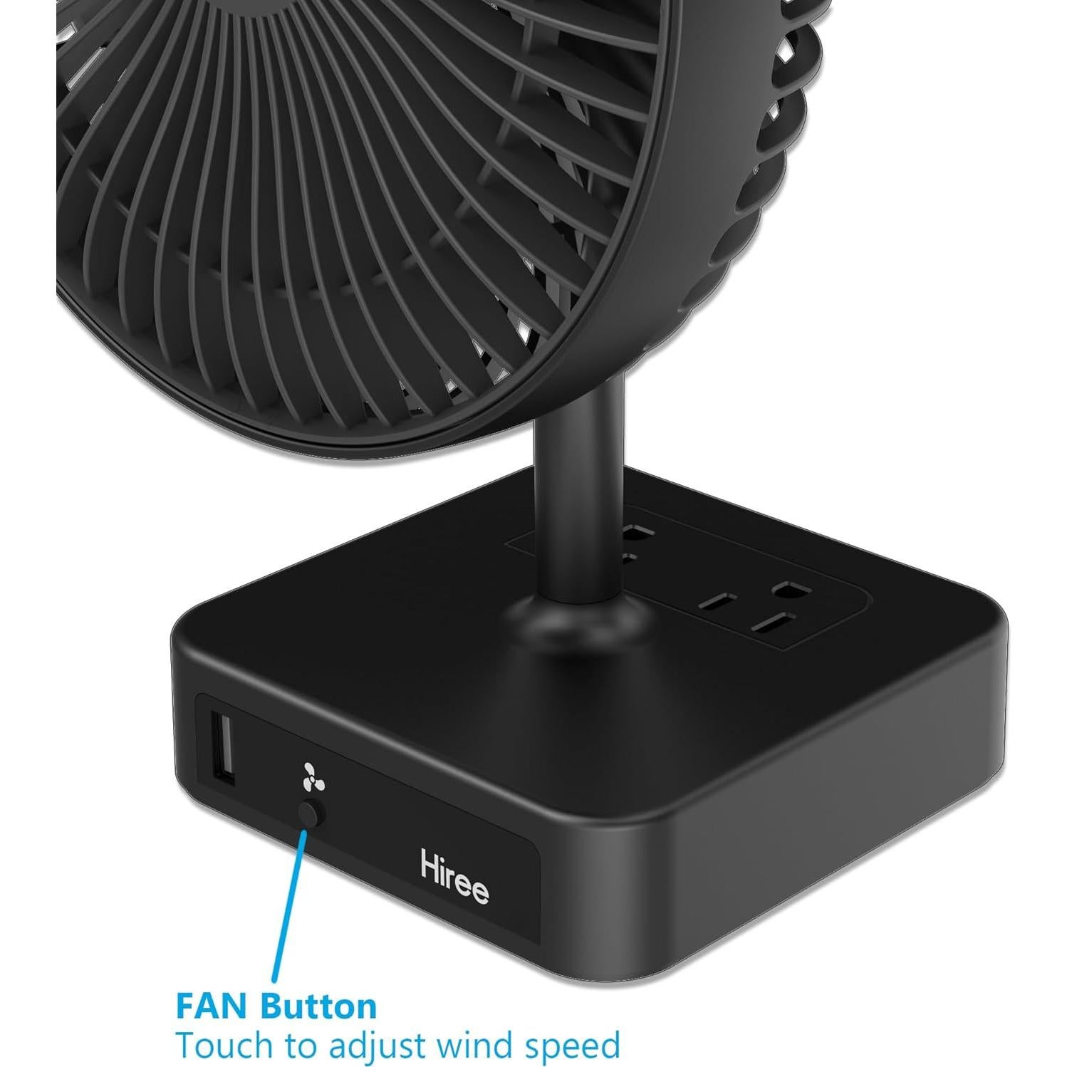 Desk Fan with USB Charging Port, 2 Speeds 6.7 Inch Small Desktop Table Fan with USB Charger, AC Outlets, Strong Wind, Quiet Operation - Personal Fan for Bedroom, Home, Office and Dorm Room