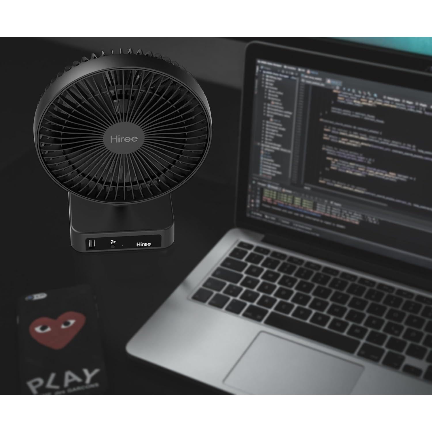 Desk Fan with USB Charging Port, 2 Speeds 6.7 Inch Small Desktop Table Fan with USB Charger, AC Outlets, Strong Wind, Quiet Operation - Personal Fan for Bedroom, Home, Office and Dorm Room