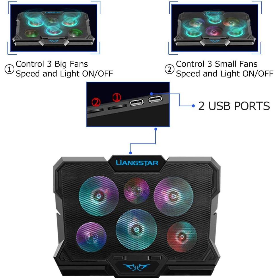 Base de Enfriamiento para Laptop LIANGSTAR 15.6-17" 6 Ventiladores RGB