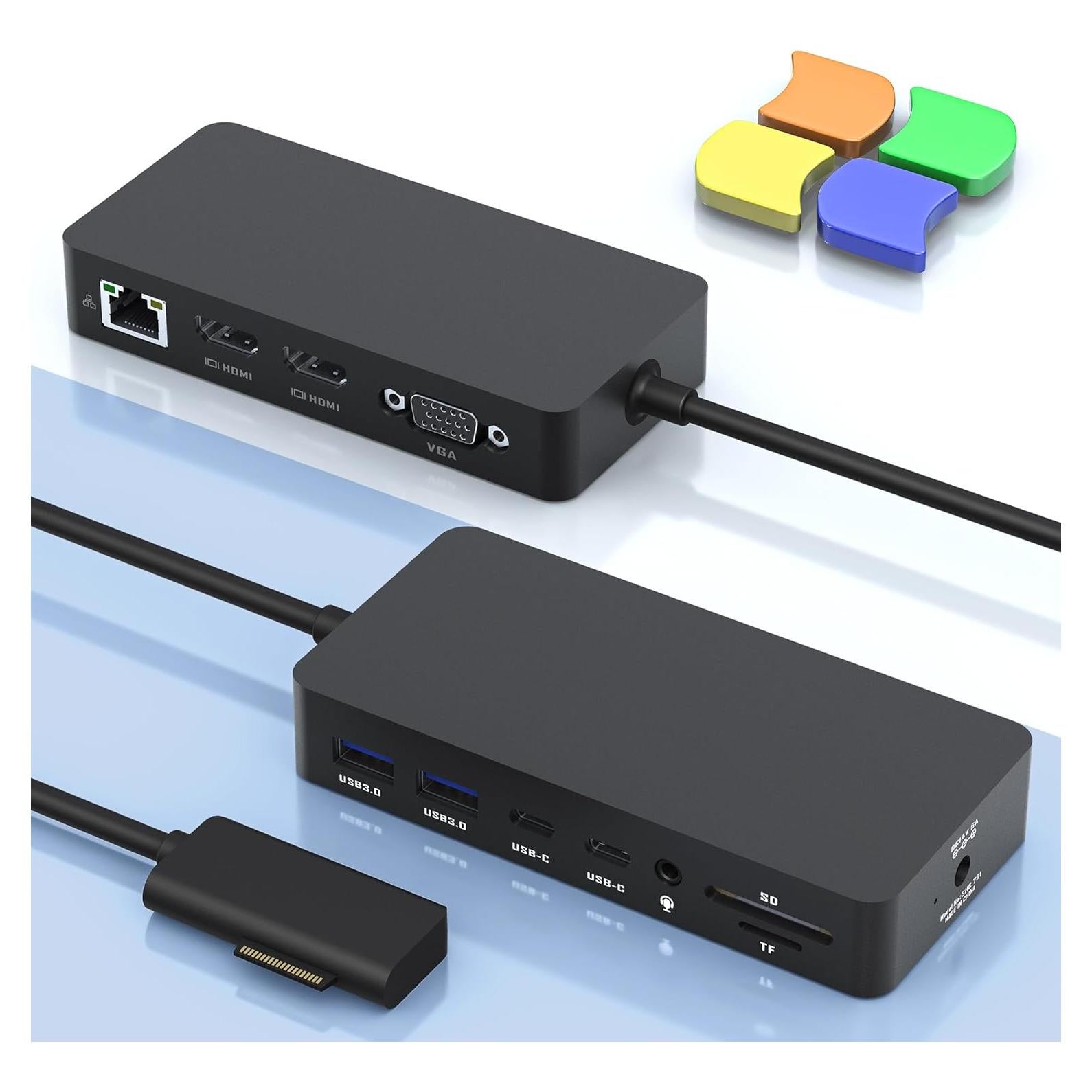 Microsoft Surface Docking Station with Triple Displays 2 HDMI+VGA, 12 in 1 Surface Dock for Surface Pro 11/10/9/8/X/7/6/5/4/3, Surface Laptop 6/5/4/3/2/1, Surface Laptop Go 3/2/1, Surface Book