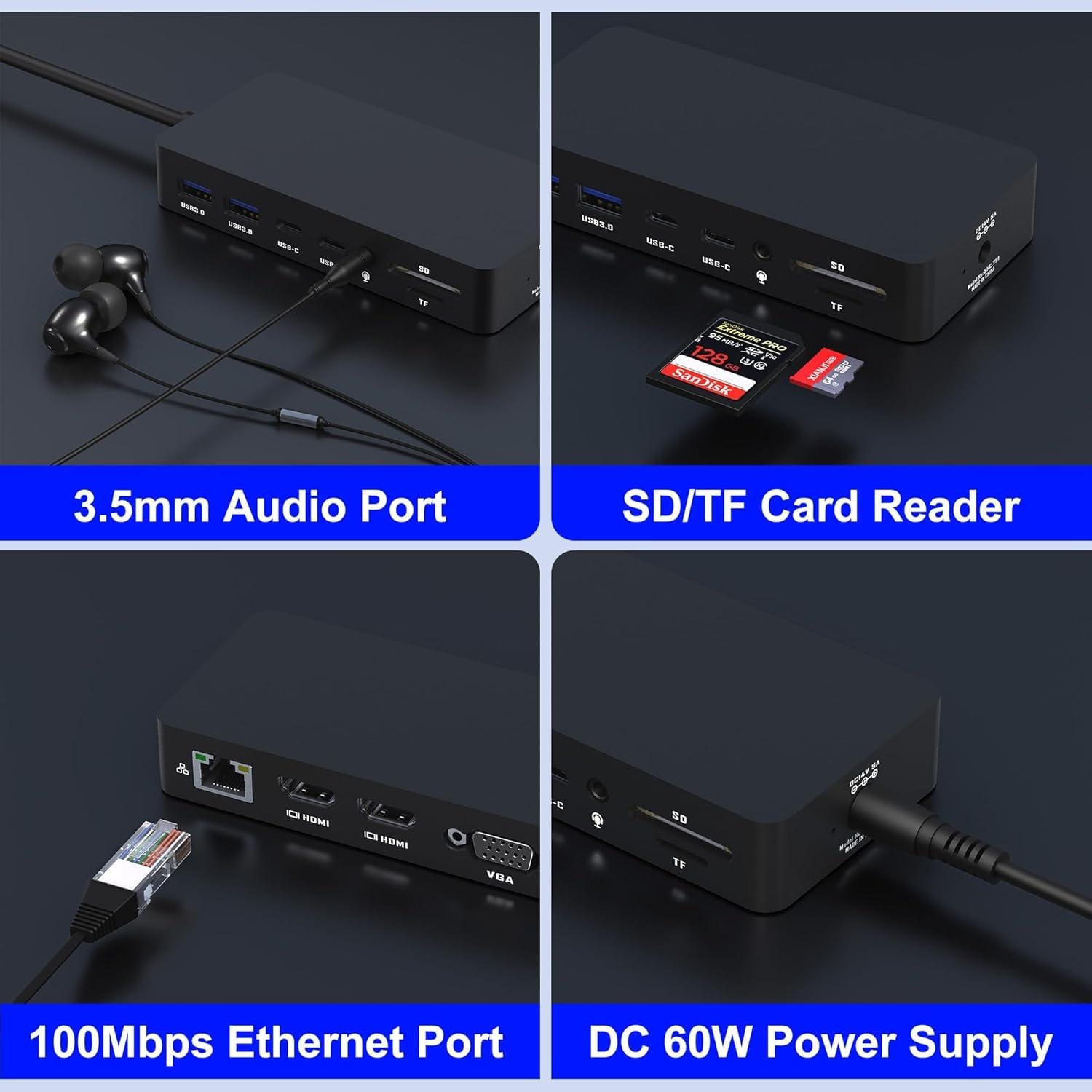 Microsoft Surface Docking Station with Triple Displays 2 HDMI+VGA, 12 in 1 Surface Dock for Surface Pro 11/10/9/8/X/7/6/5/4/3, Surface Laptop 6/5/4/3/2/1, Surface Laptop Go 3/2/1, Surface Book