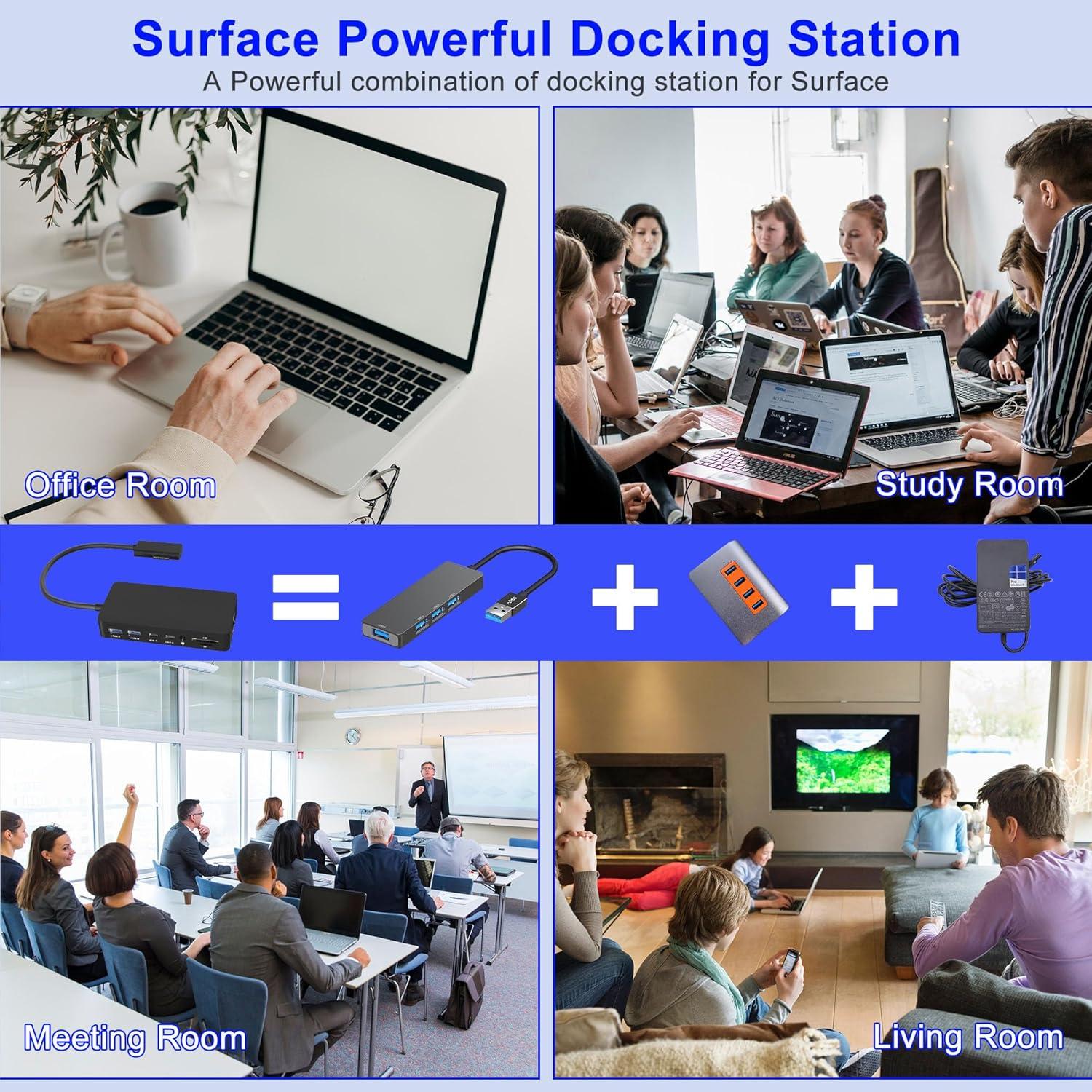 Microsoft Surface Docking Station with Triple Displays 2 HDMI+VGA, 12 in 1 Surface Dock for Surface Pro 11/10/9/8/X/7/6/5/4/3, Surface Laptop 6/5/4/3/2/1, Surface Laptop Go 3/2/1, Surface Book