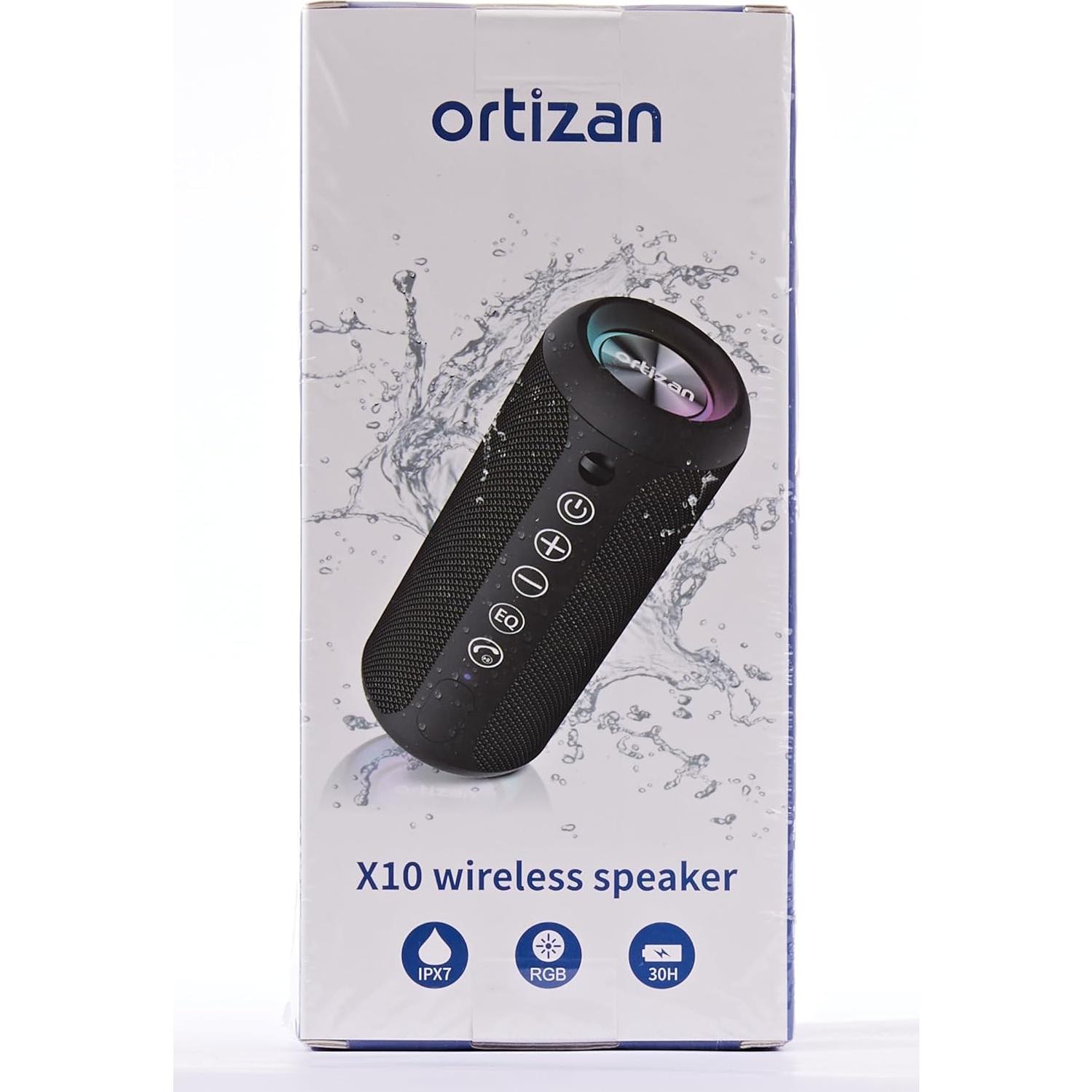 Ortizan Portable Bluetooth Speaker: IPX7 Waterproof, 24W Loud Sound, Deep Bass, Bluetooth 5.3, LED Lights, Wireless Stereo Pairing, 30H Playtime, for Home/Outdoor/Party/Beach, Birthday Gift (Black)