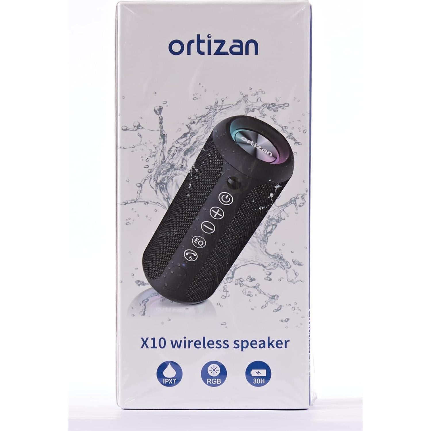 Ortizan Portable Bluetooth Speaker: IPX7 Waterproof, 24W Loud Sound, Deep Bass, Bluetooth 5.3, LED Lights, Wireless Stereo Pairing, 30H Playtime, for Home/Outdoor/Party/Beach, Birthday Gift (Black)