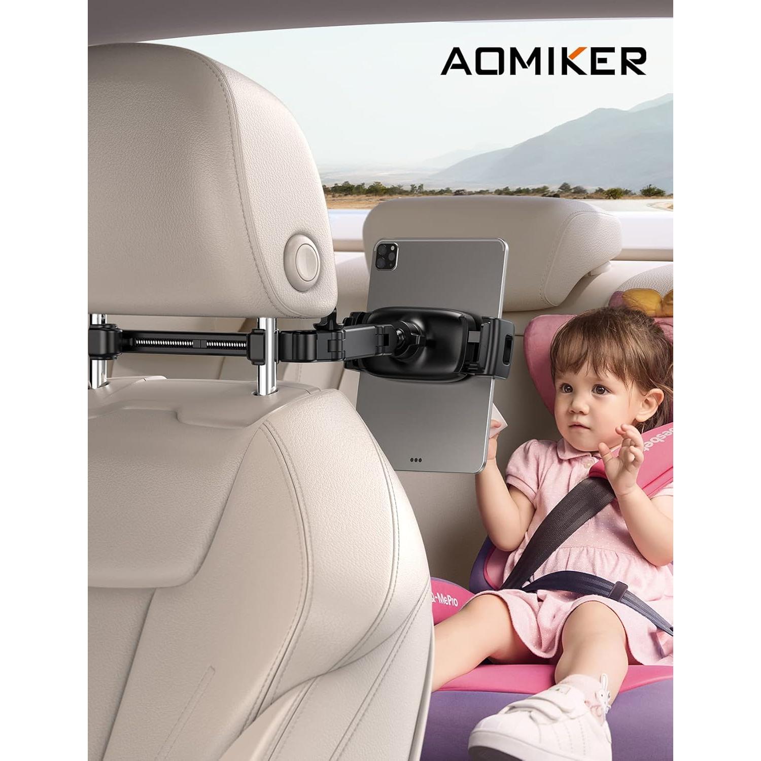 iPad Holder Car Headrest - [Stretchable Arm] 2025 Adjustable Tablet Mount for Car Backseat, Travel Road Trip Essentials for Kids, for iPad Pro, Air, Mini, Samsung Tab, 4.7-11” Device - Black