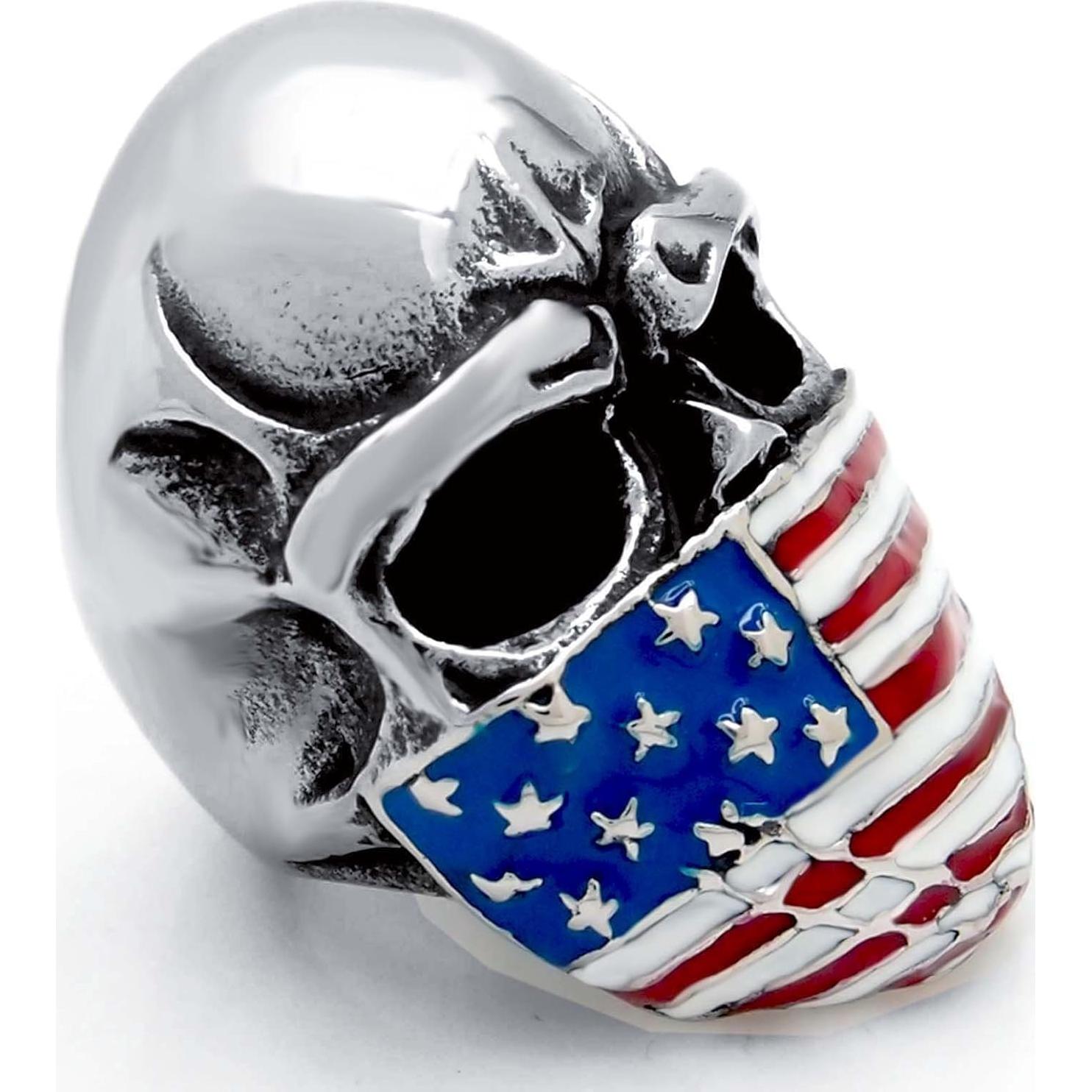 Anillo de Acero Inoxidable Elfasio Calavera Americana Talla 7-15