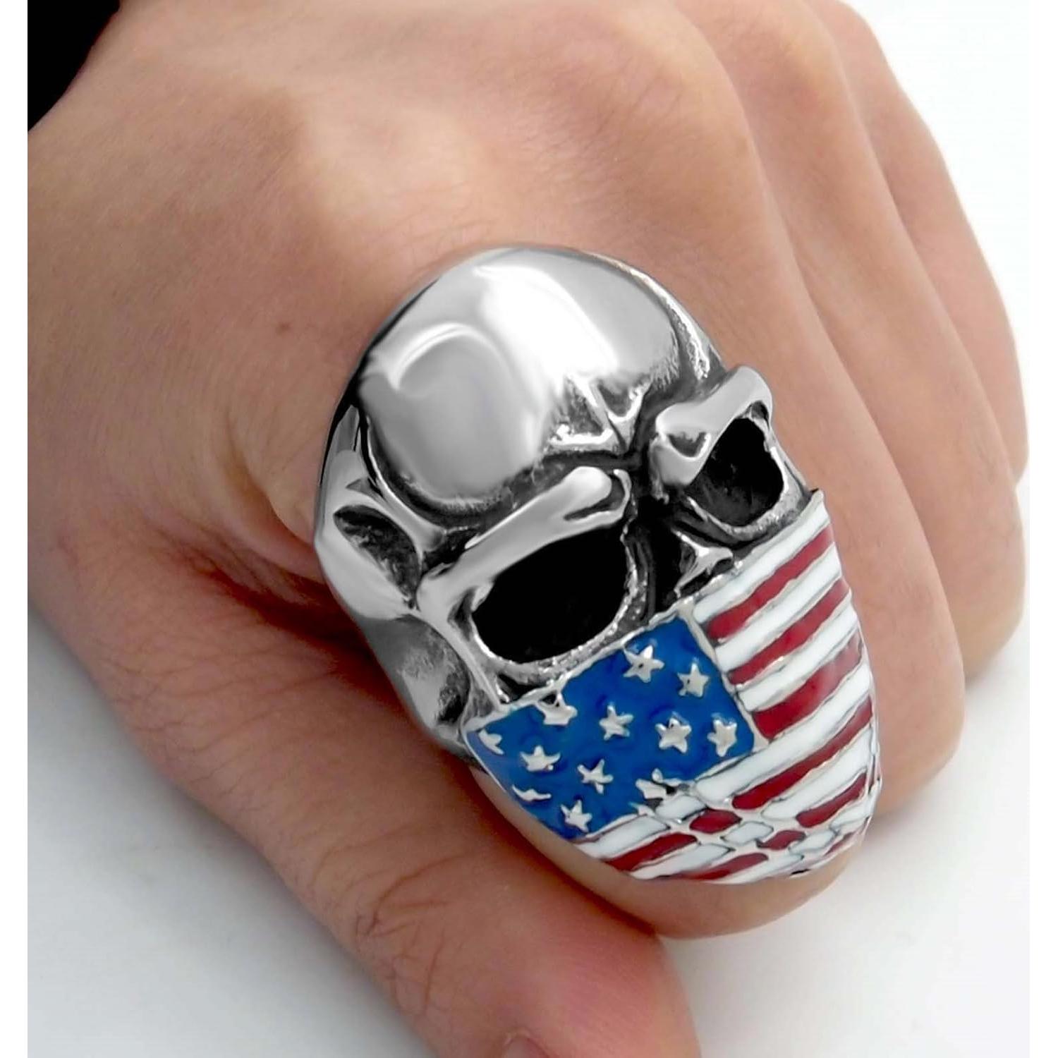 Anillo de Acero Inoxidable Elfasio Calavera Americana Talla 7-15