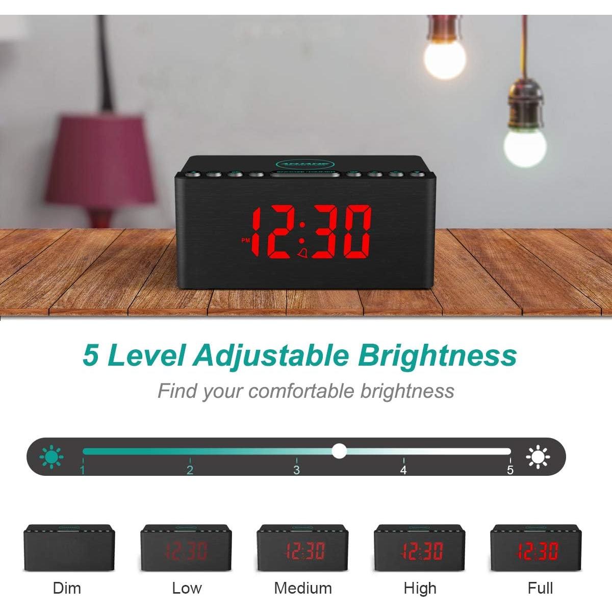 Reloj Despertador Digital ANJANK de Madera con Carga Inalámbrica