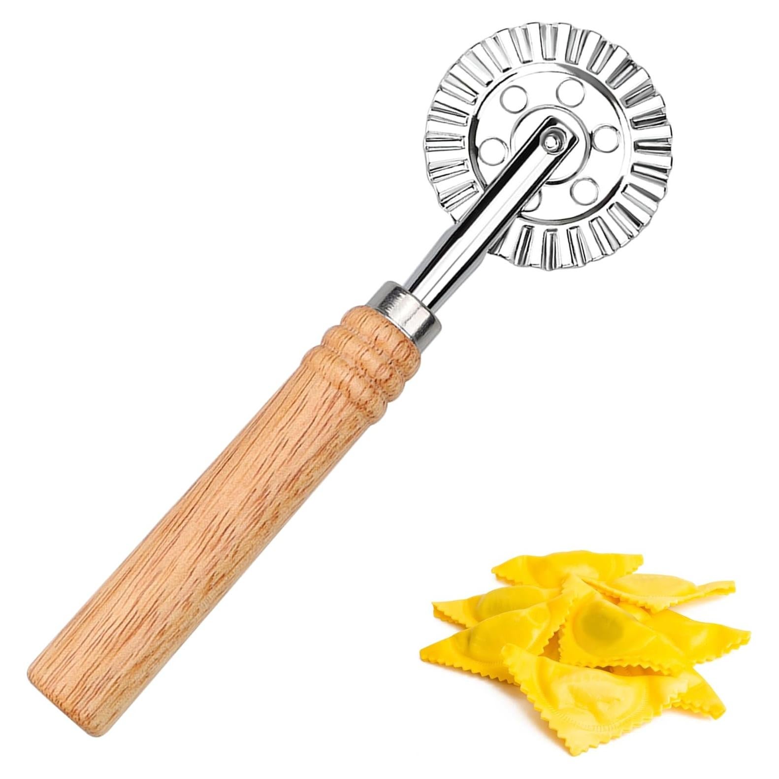Long Handle Large Cutter Wheel - Exquisite Wooden Handle, Perfect for Pasta, Pizza, Ravioli, Cookie - Versatile Crinkle and Biscuit Cutter for Effortless Slicing