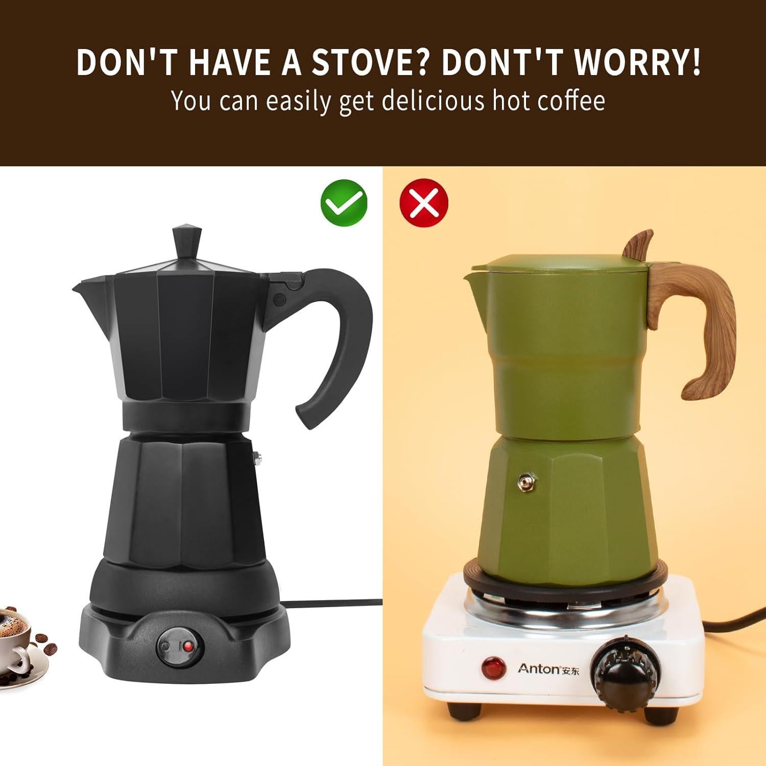 Cafetera Espresso Eléctrica LAOION 6 Tazas 300ml Portátil