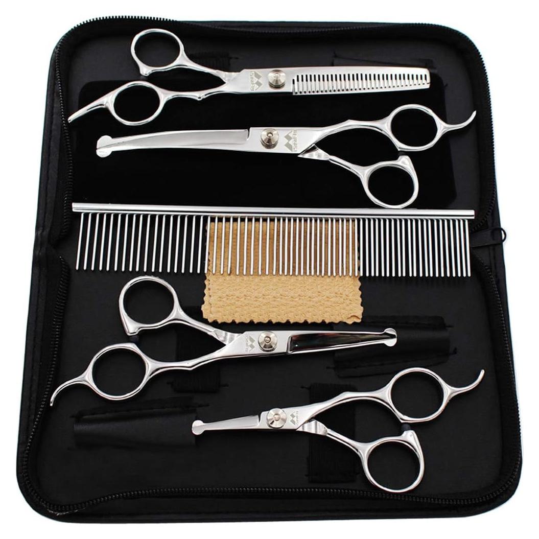 Kit de Tijeras para Acicalar Perros iSeaFly 6 en 1 Acero Inoxidable