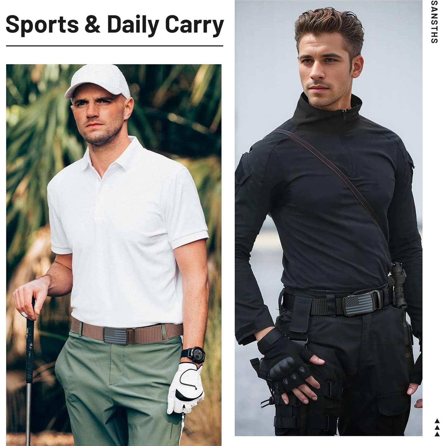 Cinturones de Nylon SANSTHS 2 Piezas para Hombres Ajustables