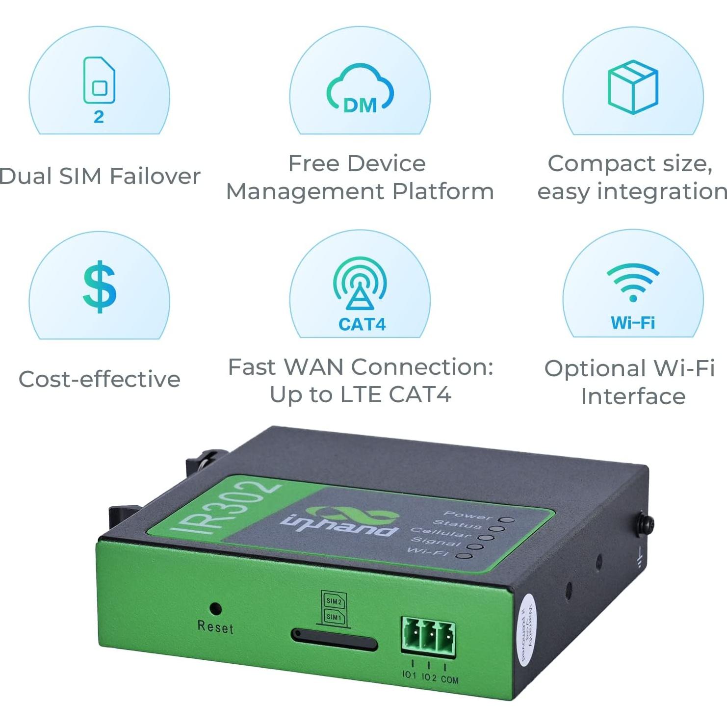 Enrutador Industrial InHand IR302 4G LTE Wi-Fi Dual SIM