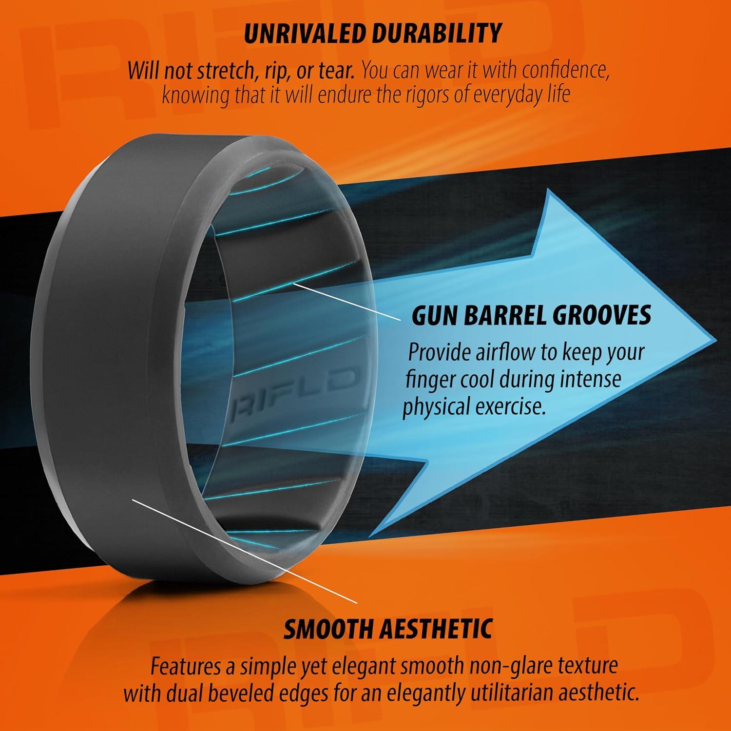 Anillo de Silicona RIFLD para Hombres - Negro Táctico 11