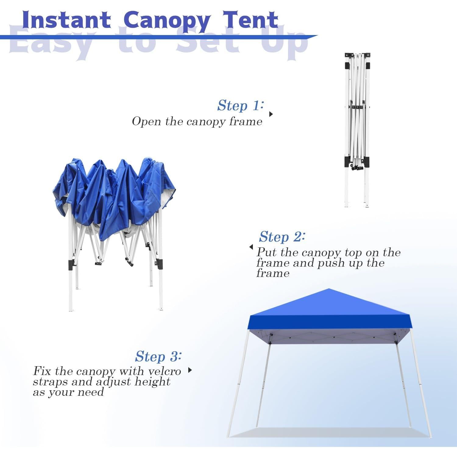 Canopy Tent, 10X10 FT Pop Up Canopy Outdoor Instant Tent Slant Legs with Carrying Bag, Portable Gazebo Shelter for Patio Deck Garden and Beach - 8X8 FT Canopy Cover, Blue