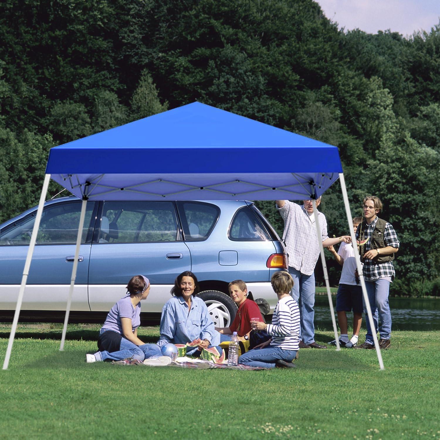 Canopy Tent, 10X10 FT Pop Up Canopy Outdoor Instant Tent Slant Legs with Carrying Bag, Portable Gazebo Shelter for Patio Deck Garden and Beach - 8X8 FT Canopy Cover, Blue