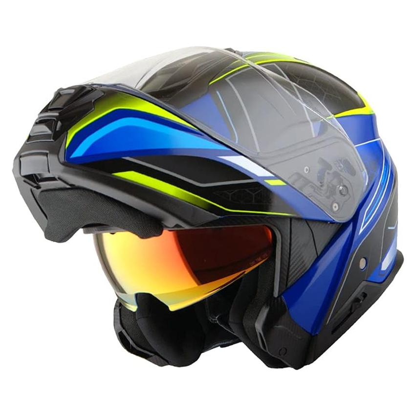 Martian Motorcycle Modular Full Face Helmet Flip up Dual Visor Sun Shield: HG362 Blue Yellow