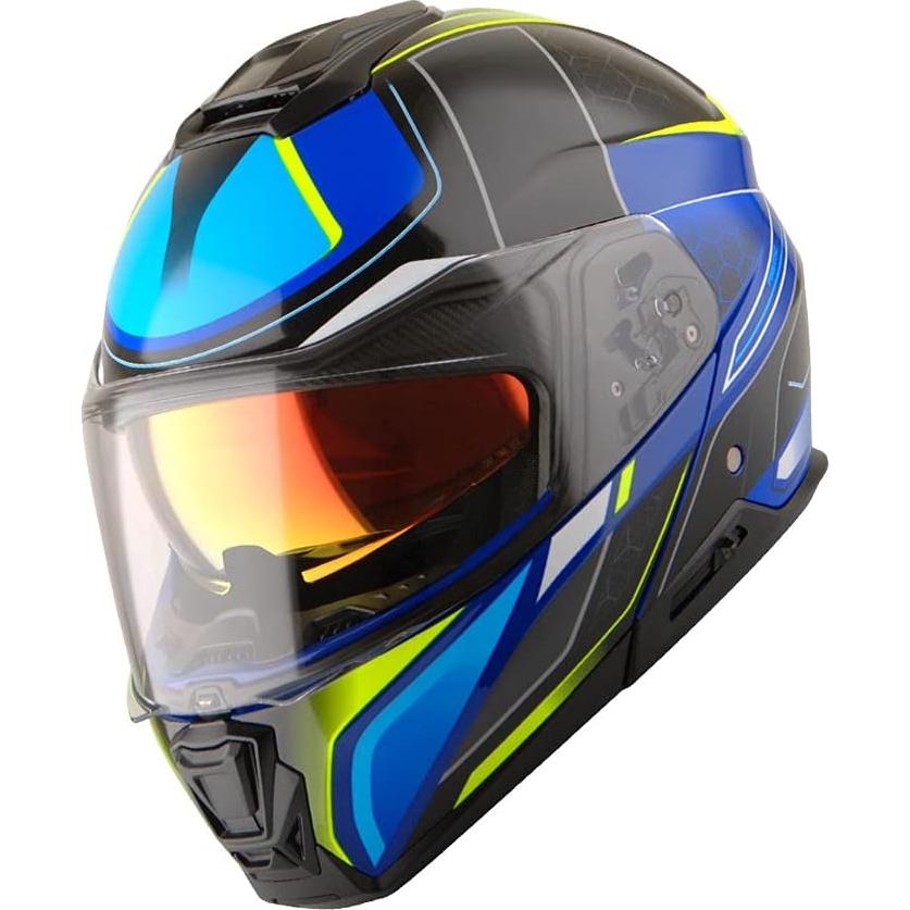 Martian Motorcycle Modular Full Face Helmet Flip up Dual Visor Sun Shield: HG362 Blue Yellow