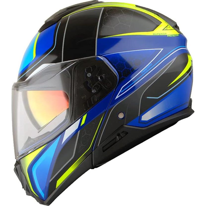 Martian Motorcycle Modular Full Face Helmet Flip up Dual Visor Sun Shield: HG362 Blue Yellow