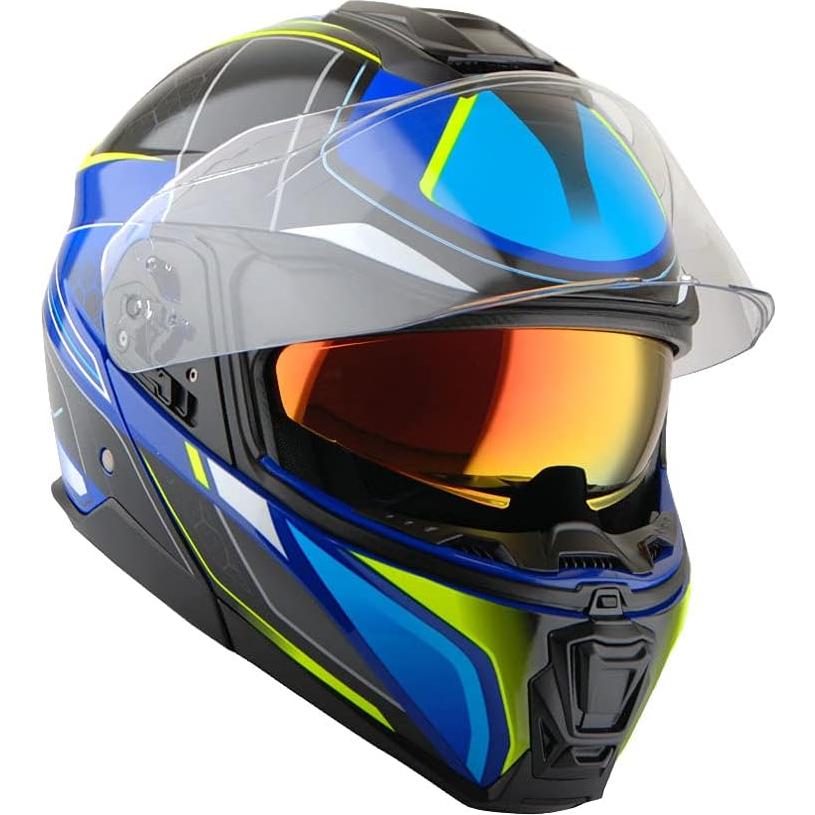 Martian Motorcycle Modular Full Face Helmet Flip up Dual Visor Sun Shield: HG362 Blue Yellow