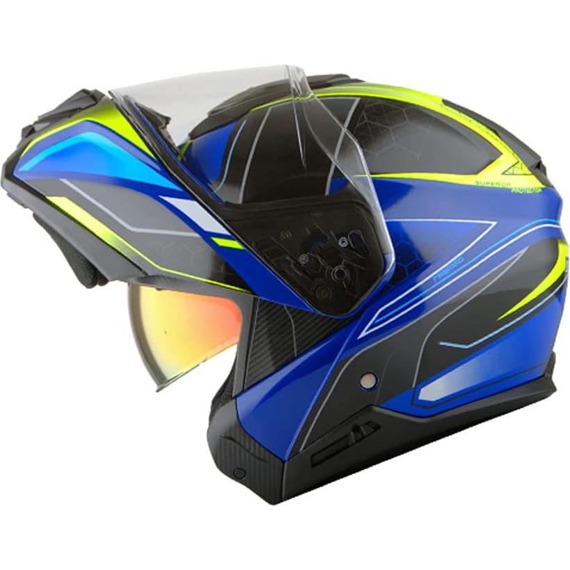 Martian Motorcycle Modular Full Face Helmet Flip up Dual Visor Sun Shield: HG362 Blue Yellow